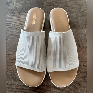 Kensie Women’s White Fabric Slide Sandals Comfortable Slip-On Summer Size 10